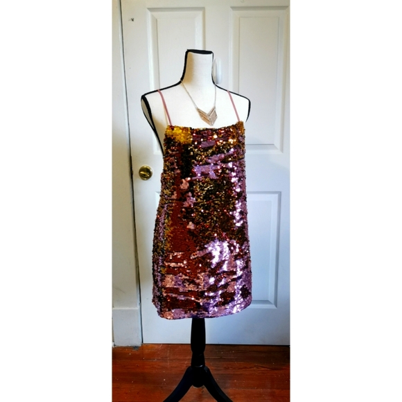 For Love And Lemons Sparkler Sequin Mini Dress, sz M, Pink & Gold - Picture 2 of 7